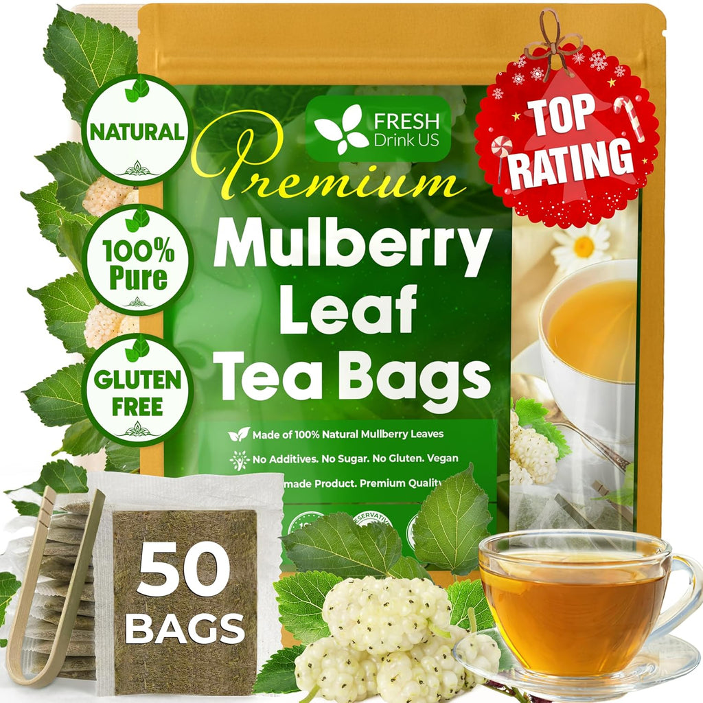 Premium Mulberry Leaf Tea Bags. No Sugar, No Caffeine, No Gluten, Vegan.