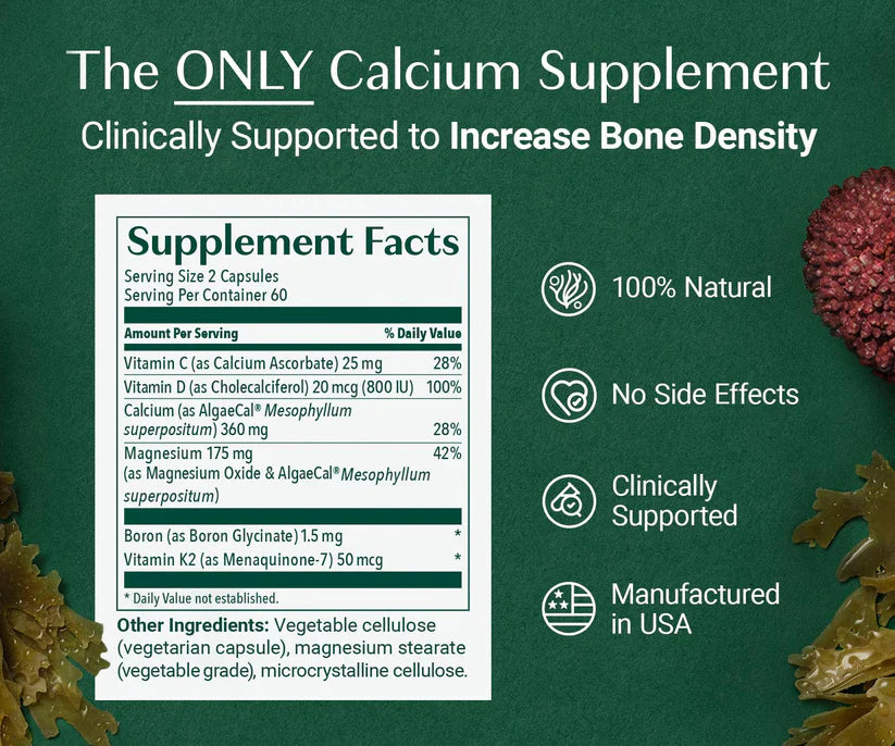 AlgaeCal Plus Stronger Bones Veggie Capsules Dietary Supplement