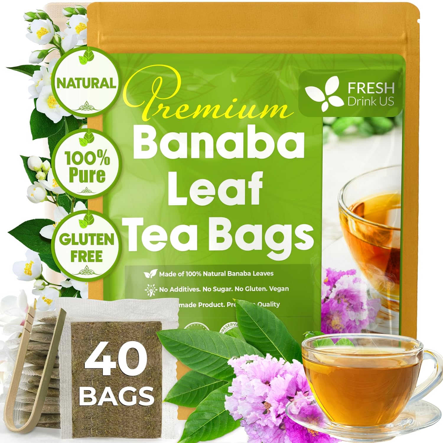 Natural Banaba Dried Leaves, Tea Bags, Powder, Whole Banaba Leaves, 100% Pure Dried Banaba Leaves, Banaba Leaf Tea, No Additives, No Caffeine, Vegan