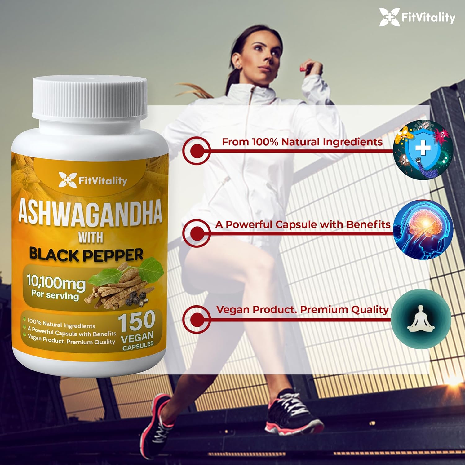 Ashwagandha with Black Pepper Capsules, Non-GMO, Gluten-Free