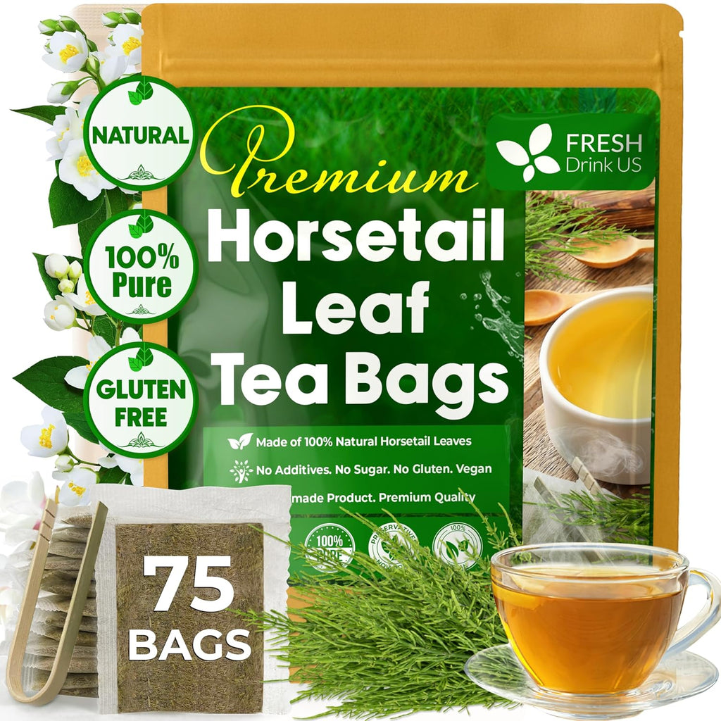 Premium Horsetail Leaf Tea Bags, 100% Natural & Pure from Horsetail Loose Leaves Herbal Tea. No Sugar, No Caffeine, No Gluten, Vegan.