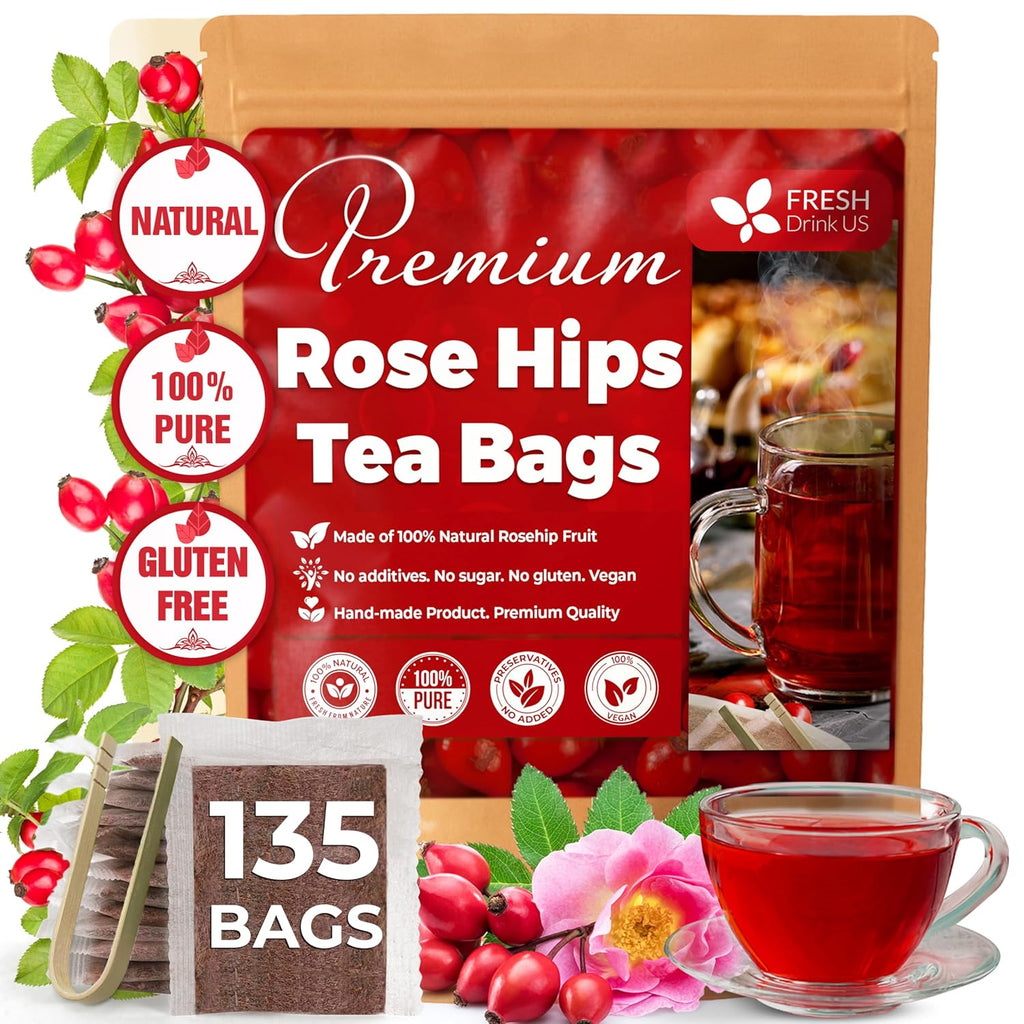 Premium Rosehip Tea Bags, 100% Natural & Pure from Rose Hip Fruits.